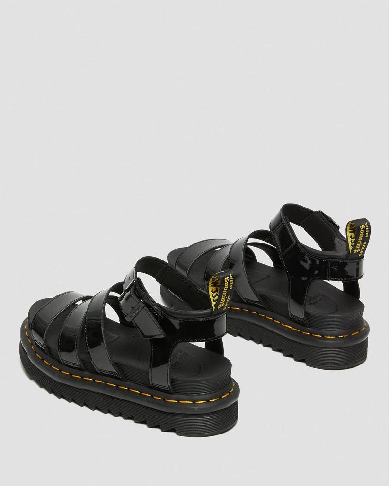 Women's Dr Martens Blaire Patent Leather Strap Sandals Black | AU 326NWY